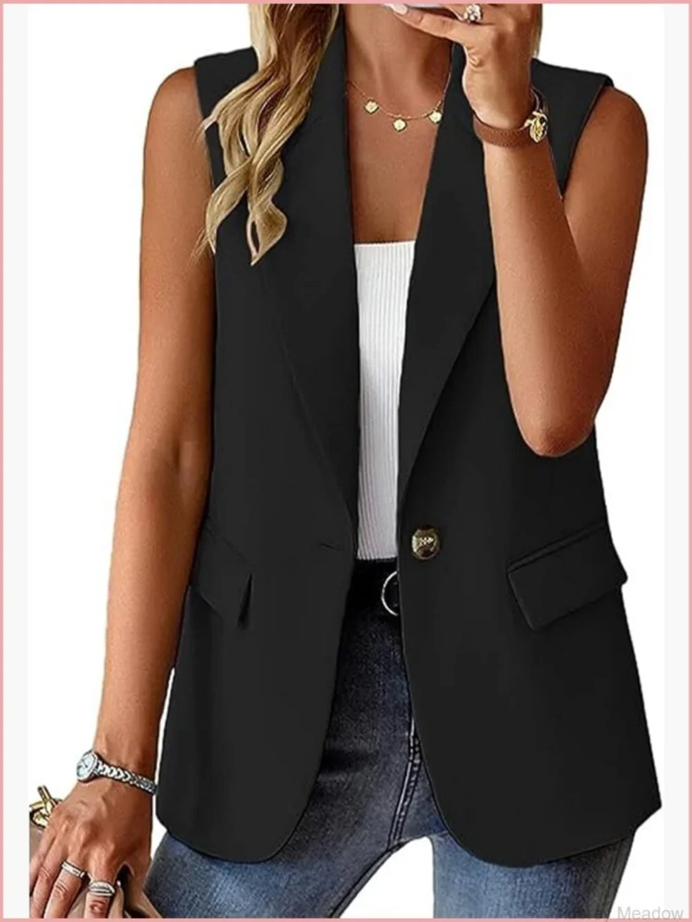 Sleeveless Blazer Vest Women Lightweight Open Front Work Office Jacket with